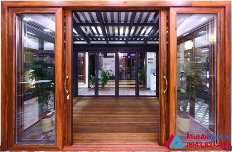 Kết hợp cửa thủy lực với khung gỗ Cửa Kính Cường Lực Khung Gỗ đẹp 2
