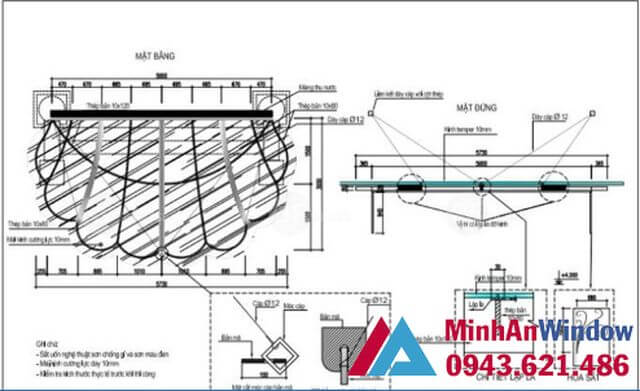 Bản vẽ mái sảnh kính cường lực Bản vẽ mái sảnh kính cường lực