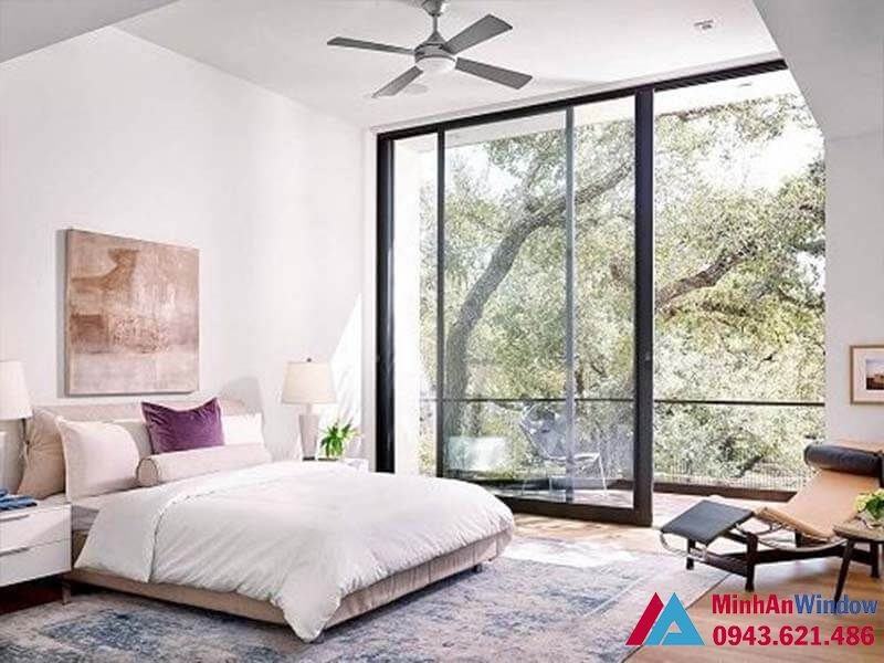Phòng ngủ đẹp với vách kính ngăn khung sắt Vach Kinh Khung Sat2