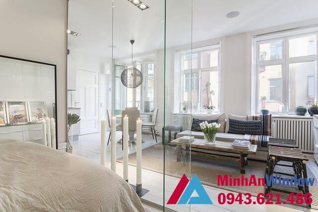Vách ngăn phòng khách và phòng ngủ diện tích bé - Minh An Window đã thi công Vách ngăn phòng khách và phòng ngủ diện tích bé - Minh An Window đã thi công