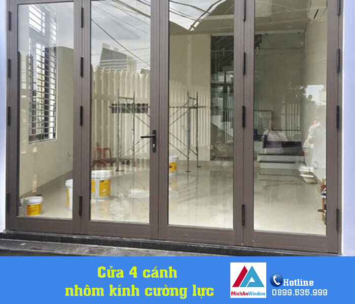 Thi công, làm cửa nhôm kính tại tuyên quang với giá tốt nhất 8 Mẫu cửa đi nhôm kính mở quay 4 cánh Minh An Window lắp đặt cho khách hàng tại Tuyên Quang
