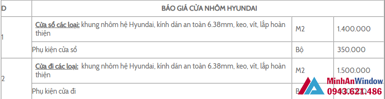 Báo giá làm cửa nhôm kính Hyundai 2019 Bao Gia Cua Nhom Kinh Hyundai