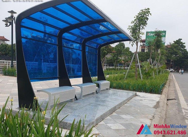 mái ngồi nhà chờ khung thép nhựa thông minh màu xanh mái ngồi nhà chờ khung thép nhựa thông minh màu xanh