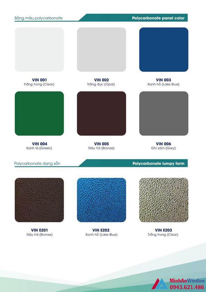 mẫu màu tấm nhựa thông minh polycabonate mẫu màu tấm nhựa thông minh polycabonate