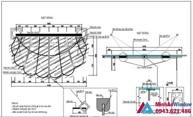 Bản vẽ kết cấu mái hiên kính Ban Thiet Ke Mai Sanh Kinh