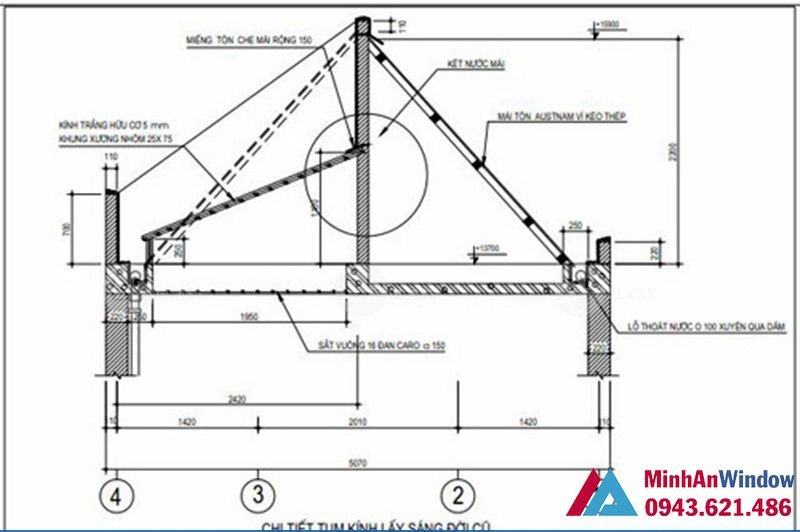 Chi tiết bản vẽ mái kính lấy sáng Ban Thiet Ke Mai Sanh Kinh1