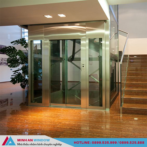 Cửa kính cường lực khung inox cao cấp cho các thang máy trong nhà