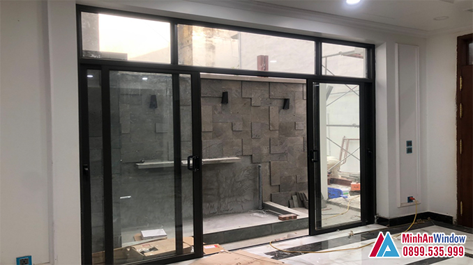 Cửa nhôm kính 2 cánh trượt cho phòng khách - minh an window đã thi công Cửa Nhôm Kính 2 Cánh Trượt Cho Phòng Khách - Minh An Window Đã Thi Công