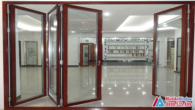 Mẫu cửa nhôm kính màu vân gỗ tại cụm công nghiệp Đại Xuyên - Hà Nội do Minh An Window lắp đặt