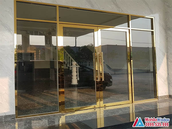 Cửa kính khung inox vàng gương tại Hoài Đức - Minh An Window đã thi công Cửa kính khung inox vàng gương tại Hoài Đức - Minh An Window đã thi công