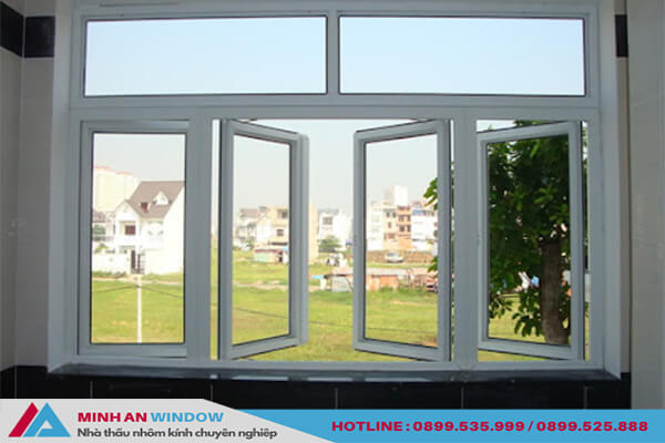 Mẫu cửa sổ kính cường lực 4 cánh màu trắng sứ - Minh An Window thiết kế và lắp đặt
