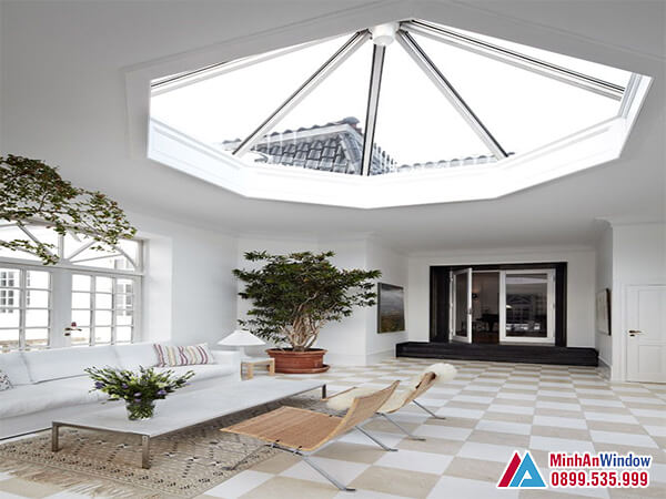 Mái kính giếng trời hình nón cao cấp cho phòng khách biệt thự - minh an window đã thi công Mái kính giếng trời hình nón cao cấp cho phòng khách biệt thự - Minh An Window đã thi công