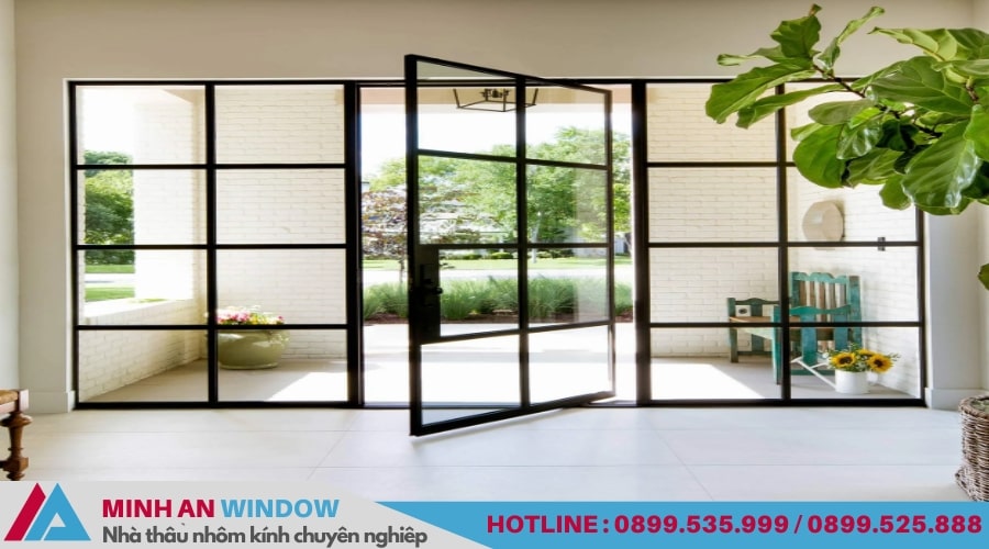 Mẫu cửa kính cường lực khung sắt sơn tĩnh điện - Mẫu số 07