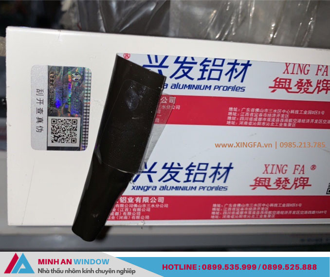 Thanh nhôm Xingfa Quảng Đông có tem đỏ và mã QR code chống hàng giả