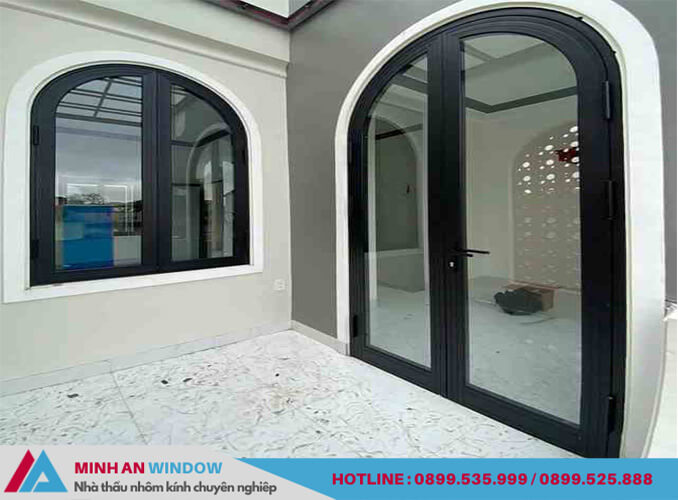 Mẫu cửa đi và cửa sổ nhôm Xingfa mái vòm - Minh An Window thiết kế và lắp đặt cho nhà ở