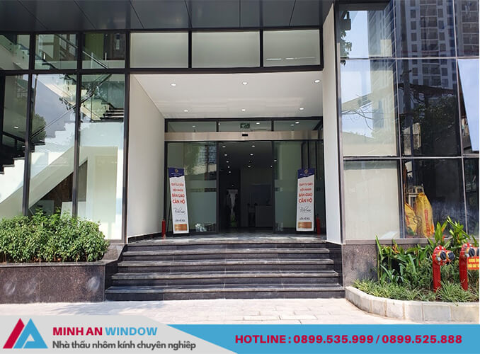 Mẫu cửa tự động Cotech Hàn Quốc lắp đặt cho sảnh tòa nhà chung cư tại quận Hoàng Mai (Hà Nội)