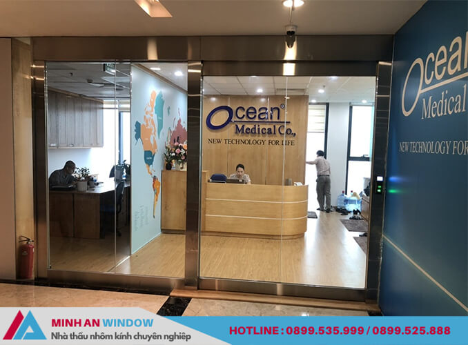 Lắp đặt Cửa kính khung inox cho tòa nhà Ocean Medical - Đống Đa - Hà Nội