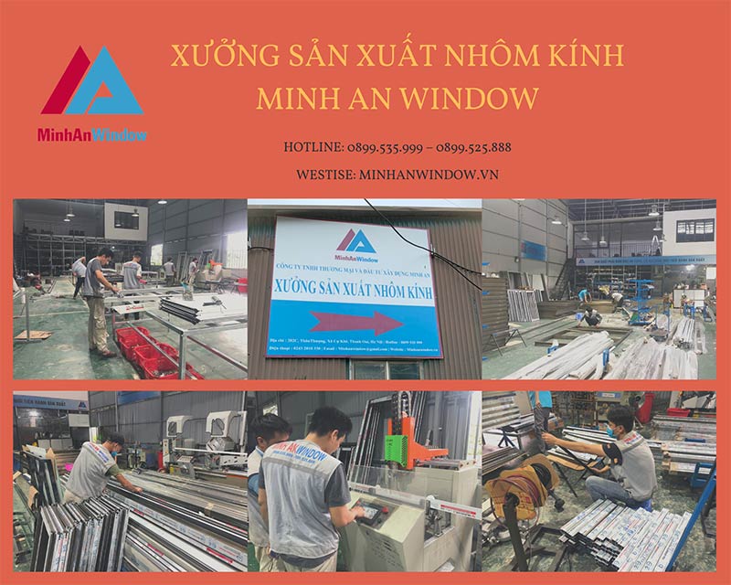 Công tác gia công cửa nhôm Xingfa tại xưởng Minhanwindow với hệ thống máy móc hiện đại