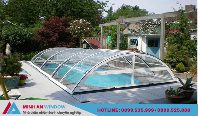 Sản phẩm mái kính Minh An Window lắp đặt cho công trình bề bơi Sản phẩm mái kính Minh An Window lắp đặt cho công trình bề bơi