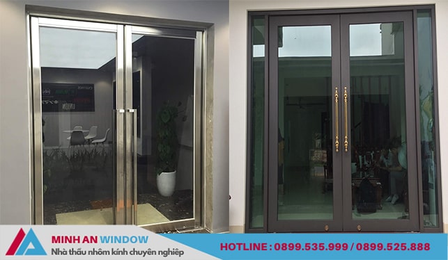 Mẫu cửa kính cường lực khung inox và khung nhôm cao cấp Mẫu cửa kính cường lực khung inox và khung nhôm cao cấp