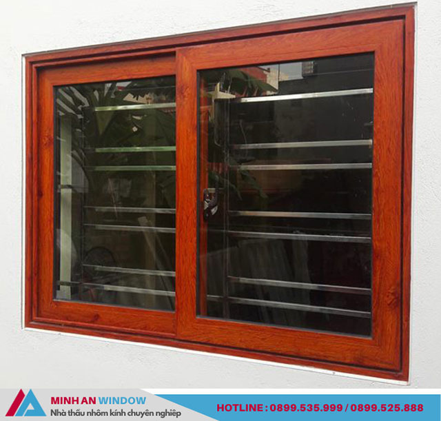 Mẫu cửa sổ nhôm Xingfa đẹp màu vân gỗ
