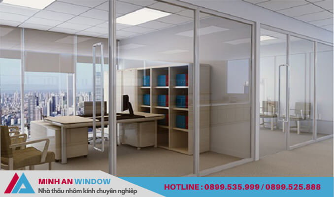 Vách kính cường lực cho các công trình văn phòng công ty - Minh An Window thiết kế và lắp đặt