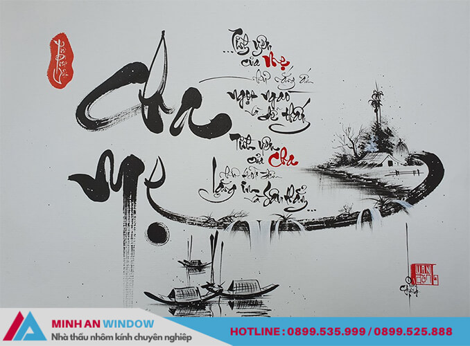 Tranh kính 3D sơn dầu thư pháp do Minh An Window lắp đặt Tranh kính 3D sơn dầu thư pháp do Minh An Window lắp đặt