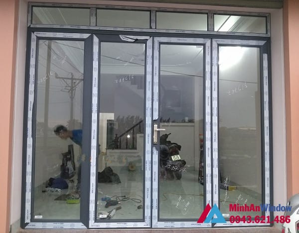 Mẫu cửa đi nhôm kính 4 cánh Minh An Window lắp đặt cho khách hàng tại huyện Mỹ Đức