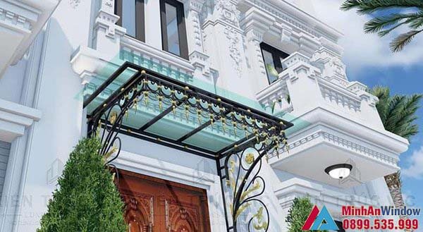 Mẫu mái kính nhà biệt thự kết hợp hoa sắt do Minh An Window lắp đặt