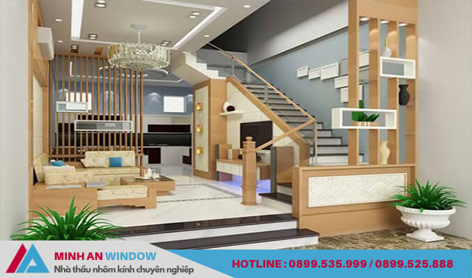 Mẫu thiết kế vách ngăn cầu thang phong thủy Minh An Window lắp cho nhà biệt thự