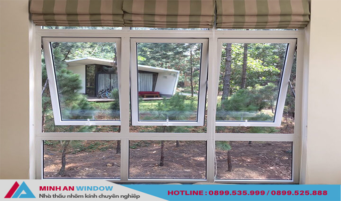 Mẫu cửa sổ kính cường lực 3 cánh màu trắng mở hất - Minh An Window thiết kế và lắp đặt