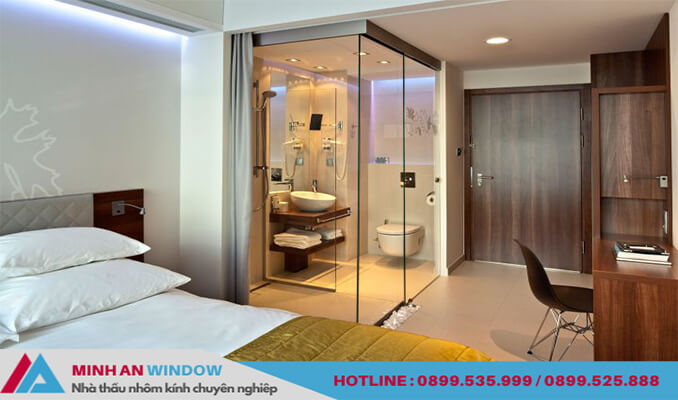 Phòng tắm kính trong phòng ngủ cho các khách sạn cao cấp