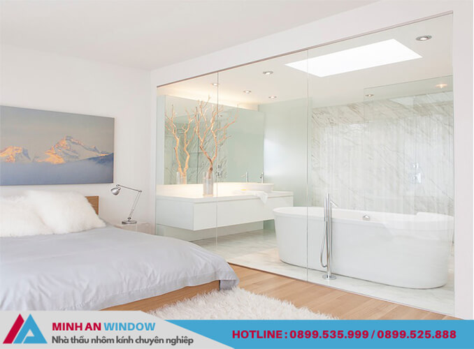 Minh An Window thiết kế và lắp đặt phòng tắm kính trong phòng ngủ cho khách hàng tại quận Đống Đa (Hà Nội)