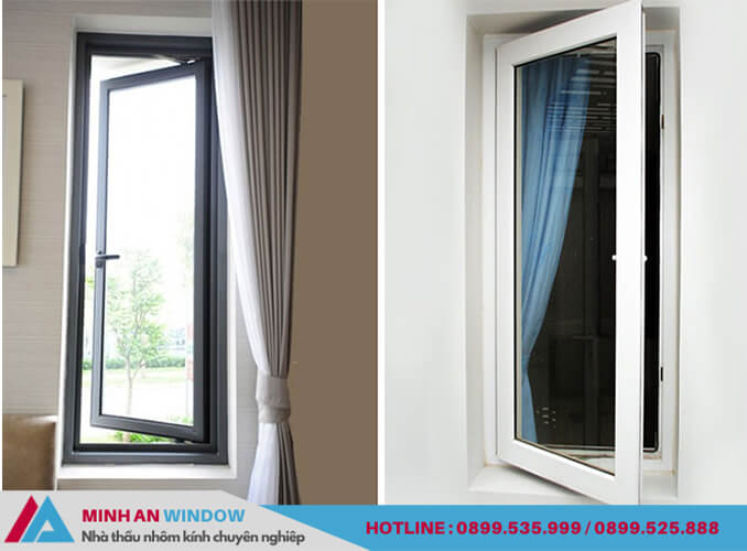 Mẫu cửa sổ nhôm kính1 cánh mở quay màu ghi và màu trắng - Minh An Window thiết kế và lắp đặt Mẫu cửa sổ nhôm kính1 cánh mở quay màu ghi và màu trắng - Minh An Window thiết kế và lắp đặt