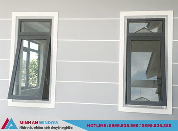 Mẫu cửa sổ nhôm kính 1 cánh mở hất màu ghi - Minh An Window thiết kế và lắp đặt Mẫu cửa sổ nhôm kính 1 cánh mở hất màu ghi - Minh An Window thiết kế và lắp đặt