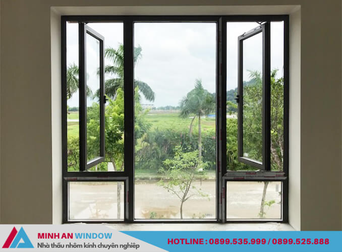 Mẫu cửa sổ mở quay 1 cánh kết hợp với vách nhôm kính Xingfa - Minh An Window thiết kế và thi công