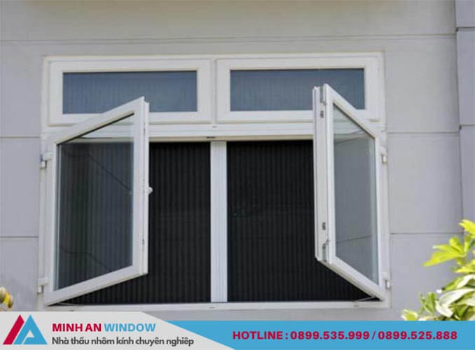 Mẫu cửa sổ nhôm kính 2 cánh mở quay màu trắng - Minh An Window thiết kế và lắp đặt