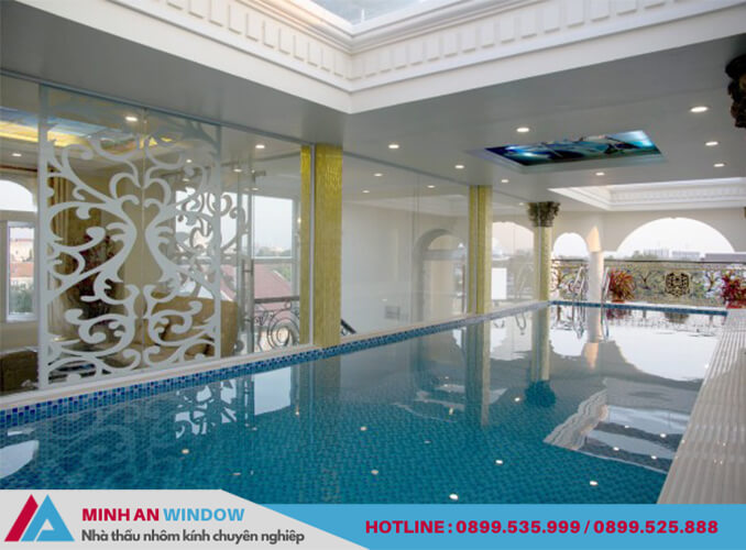 Mẫu mái kính bể bơi Minh An Window lắp đặt cho chung cư cao cấp tại Hà Nội