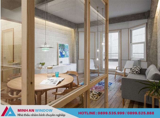 Mẫu vách kính khung gỗ - Minh An Window thiết kế và lắp đặt cho nhà chung cư