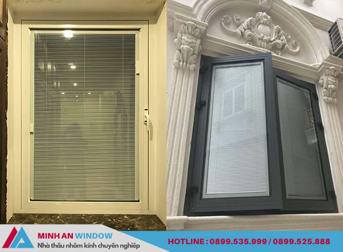 Hai mẫu cửa sổ kính hộp rèm trong kính do Minh An Window thiết kế và thi công lắp đặt