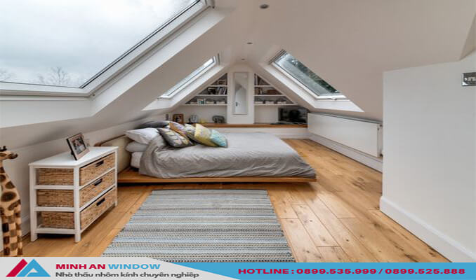 Mẫu Cửa sổ giếng trời bằng nhôm kính cho phòng ngủ mái cao cấp chất lượng