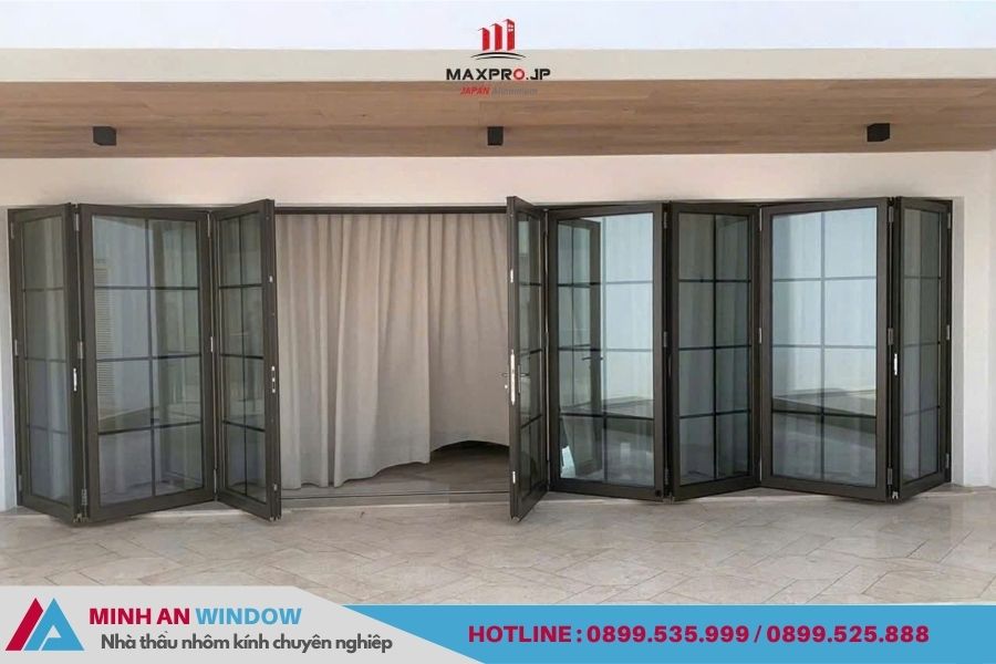 Mẫu cửa nhôm Maxpro trượt gấp sang trọng cao cấp
