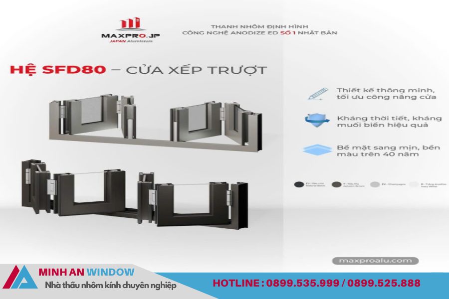 Phân Hệ SFD 80 - Nhôm Maxpro - Cửa xếp trượt Phân Hệ SFD 80 - Nhôm Maxpro - Cửa xếp trượt