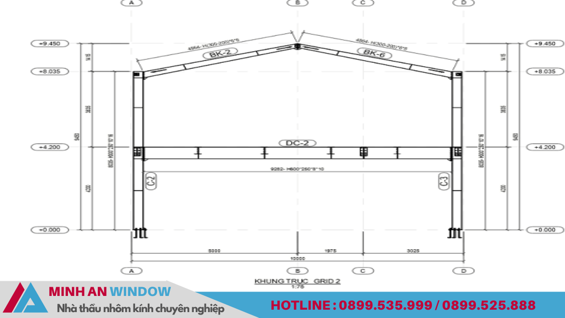 Bản vẽ nhà thép tiền chế 2 tầng - Mẫu số 6