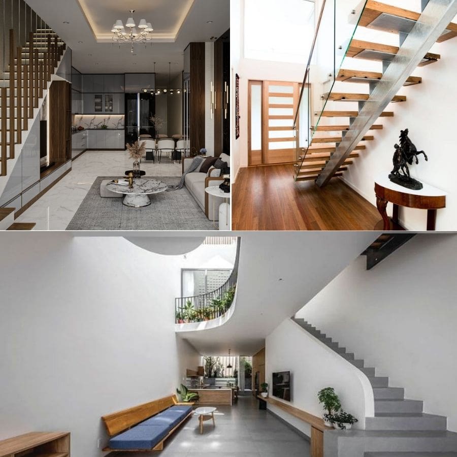 Cầu thang kính nhà ống 5m