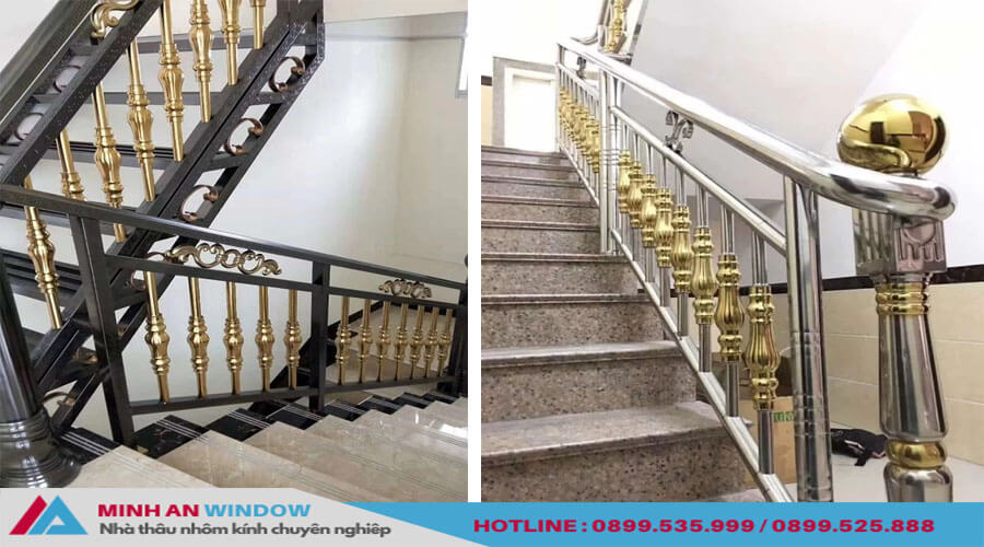 Cầu thang inox mạ vàng phù hợp với các công trình biệt thự cao cấp