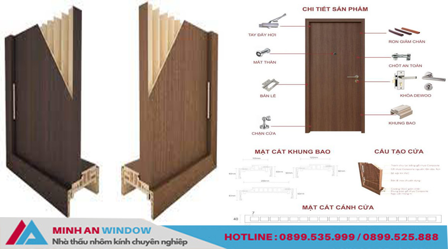 Chi tiết bộ cửa gỗ nhựa Composite chính hãng, chất lượng tốt.