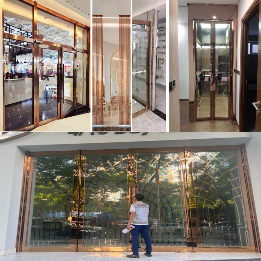 Cửa kính inox màu vàng hồng