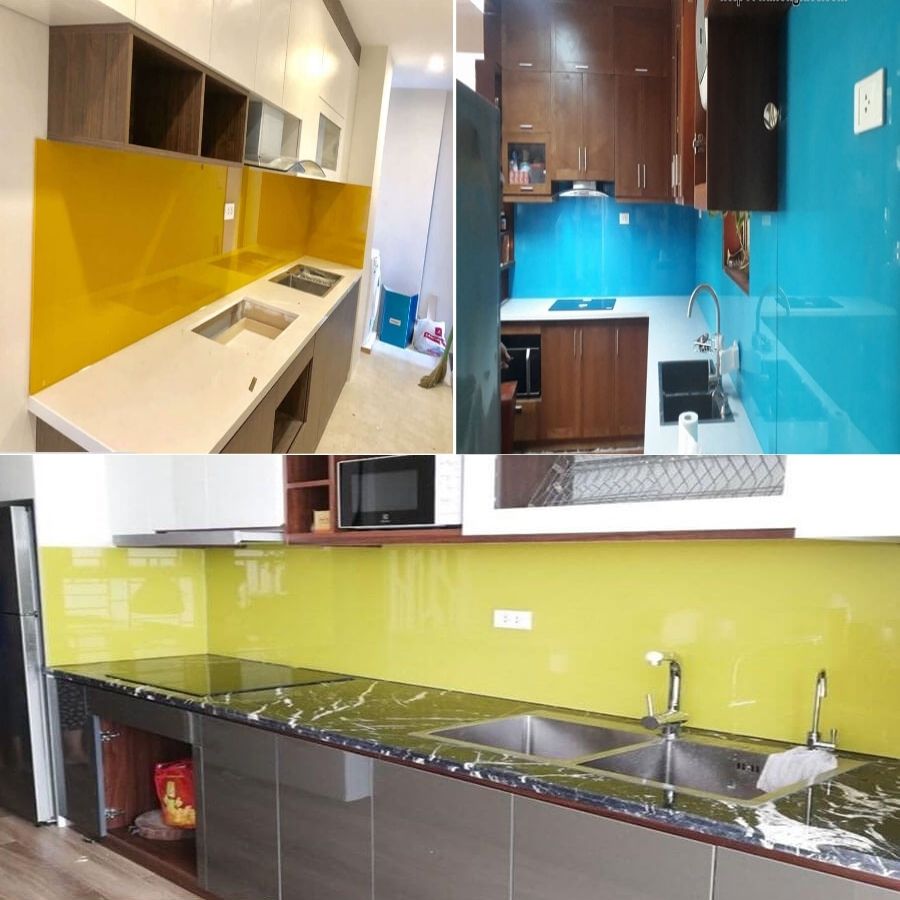 kính ốp bếp xanh dương
