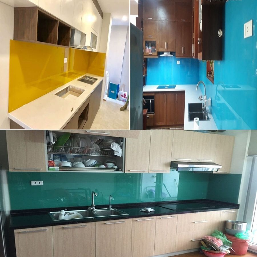 Kính ốp bếp màu xanh ngọc